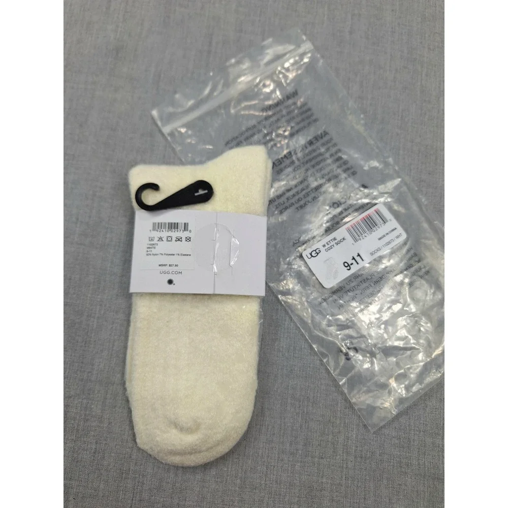 UGG Ettie Cozy Anklet Socks White Fuzzy Chenille Knit 1102673 Womens Size 9-11